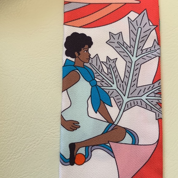 💖 Hermes Carres Volants Twilly in Grenadine / Blanc / Bleu - Picture 7 of 13